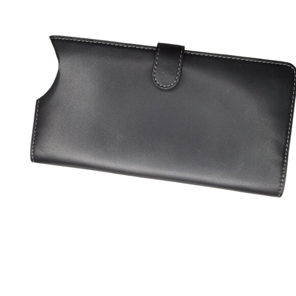 Coach Smooth Skinny Snap Tab Closure Black Leather Wallet Zip Around Logo $248 - Picture 5 of 10